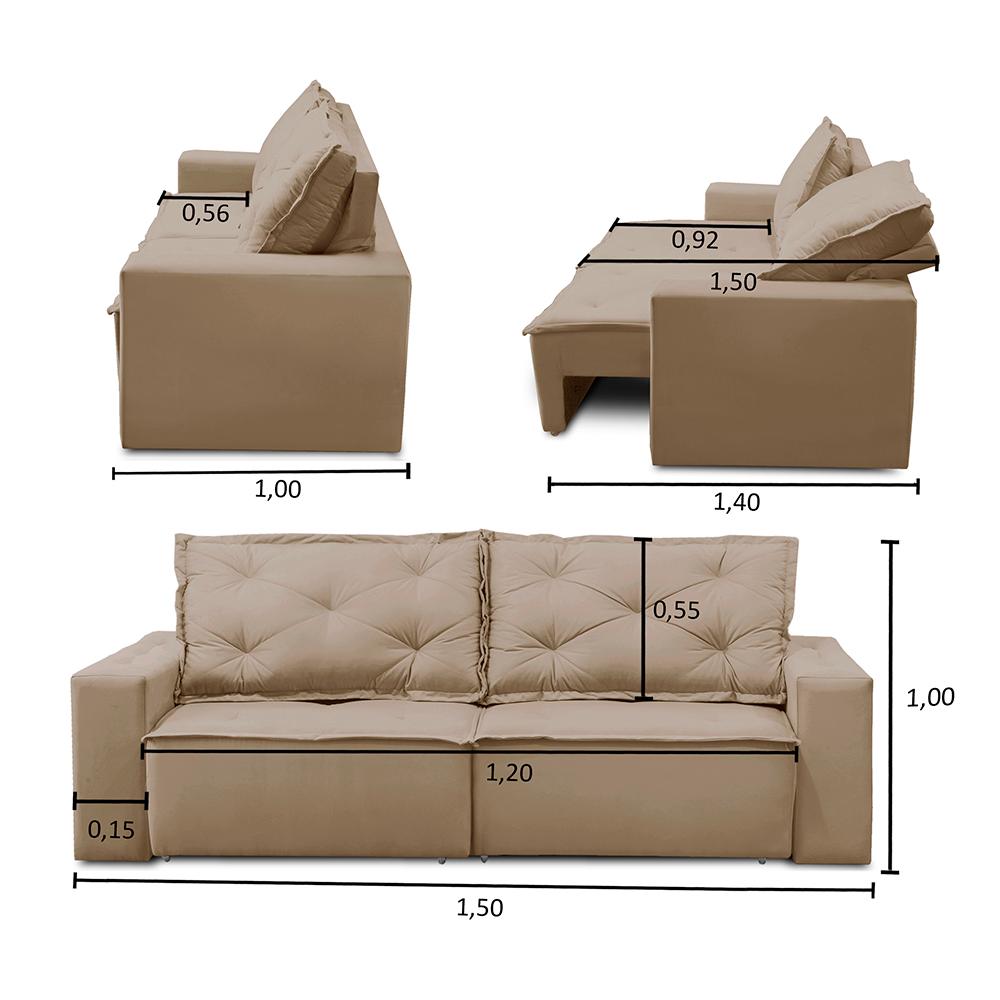 Sofá Retrátil e Reclinável 2 lugares com Molas 1,50m Ana Suede Cappuccino Adonai Estofados