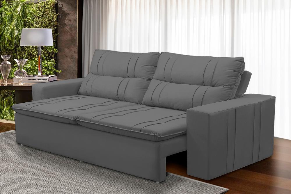 Sofá Retrátil e Reclinável 2 lugares com Molas 1,50m Ester Suede Cinza Adonai Estofados