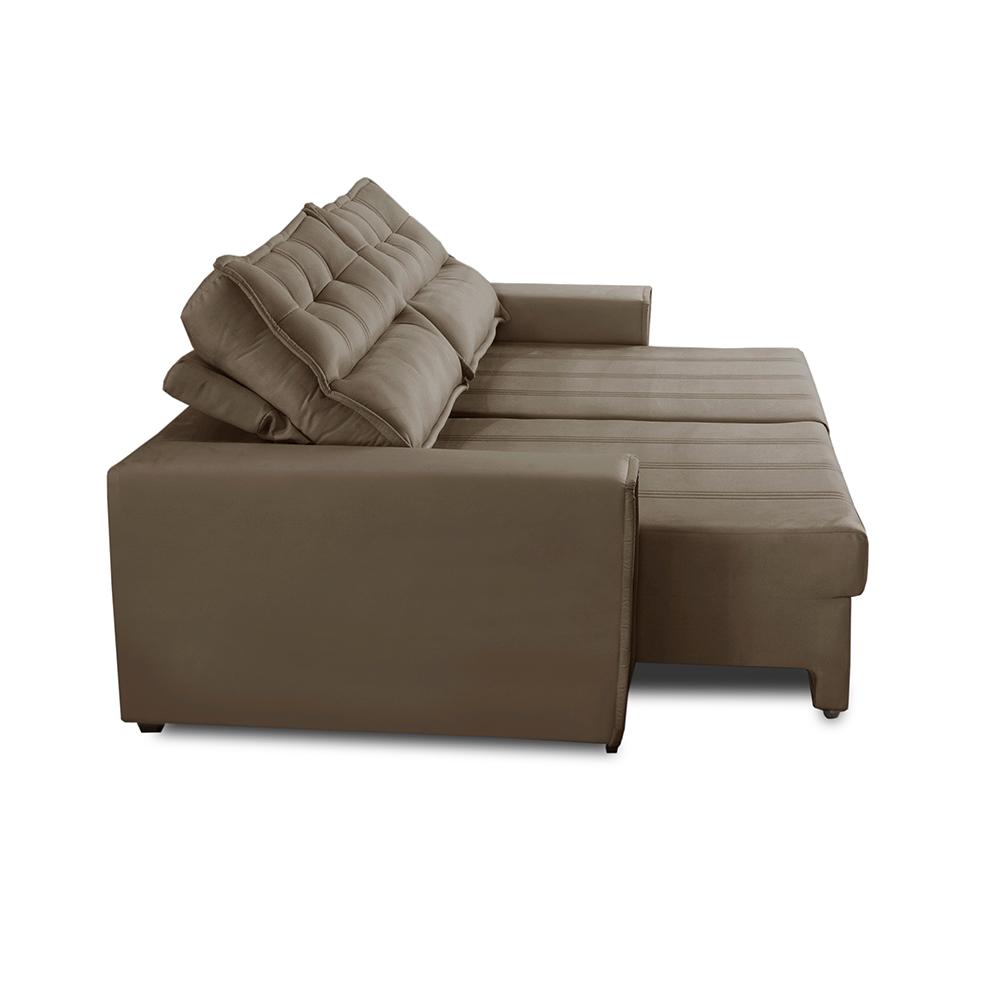 Sofá Retrátil e Reclinável 3 Lugares com Molas 2,10m Camila Suede Cappuccino Adonai Estofados