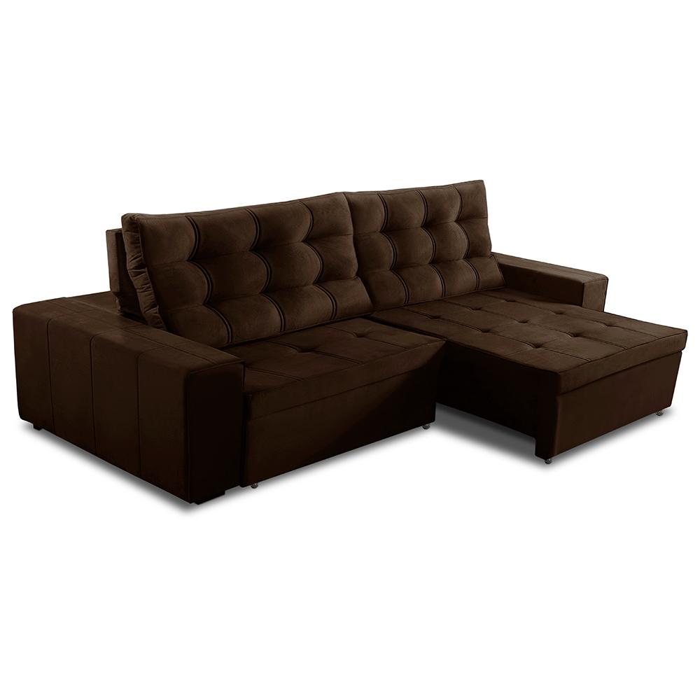 Sofá Retrátil e Reclinável 3 Lugares com Molas 2,10m Duda Suede Marrom Adonai Estofados