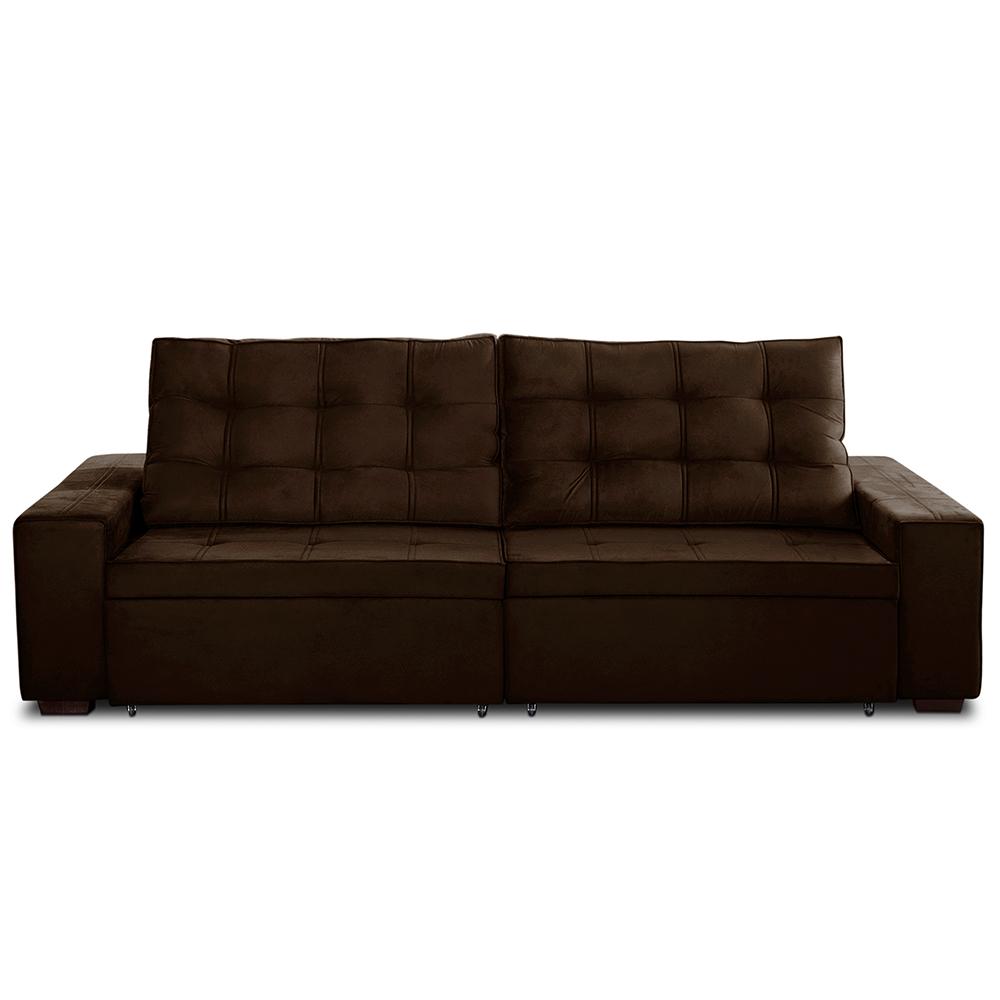 Sofá Retrátil e Reclinável 3 Lugares com Molas 2,10m Duda Suede Marrom Adonai Estofados