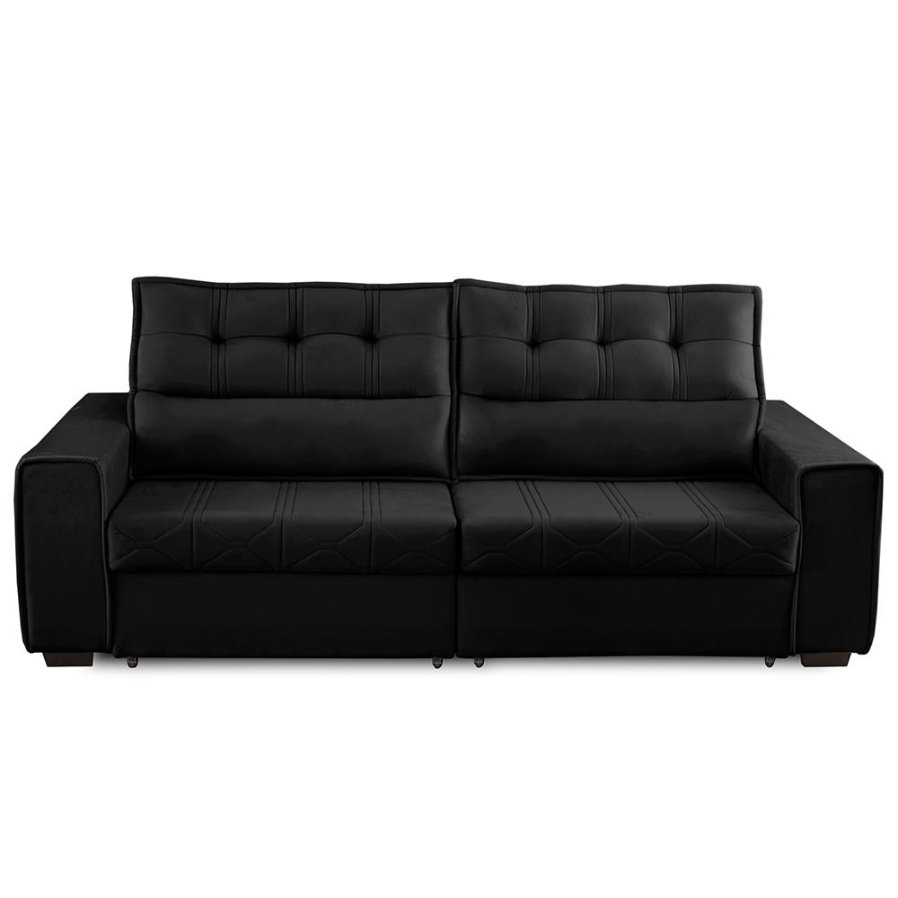 Sofá Retrátil e Reclinável 3 Lugares com Molas 2,30m Camila Suede Preto Adonai Estofados