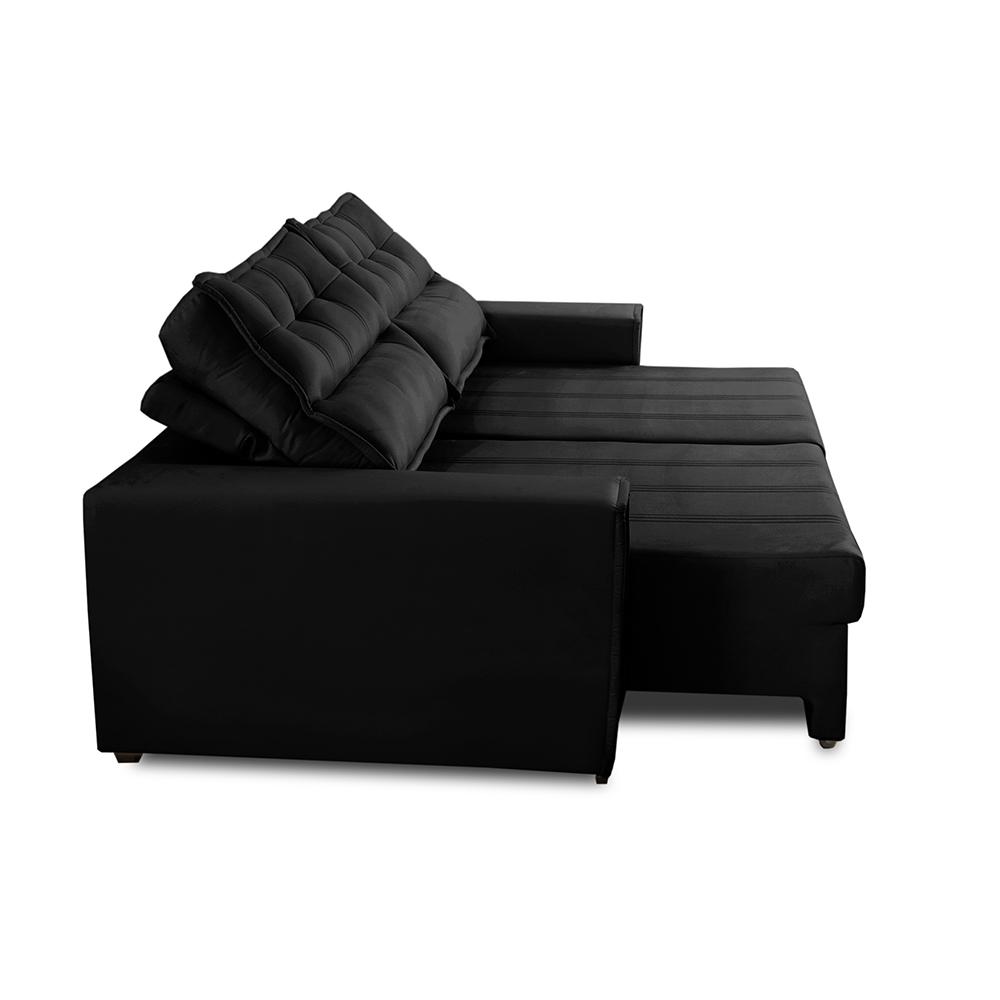 Sofá Retrátil e Reclinável 3 Lugares com Molas 2,30m Camila Suede Preto Adonai Estofados