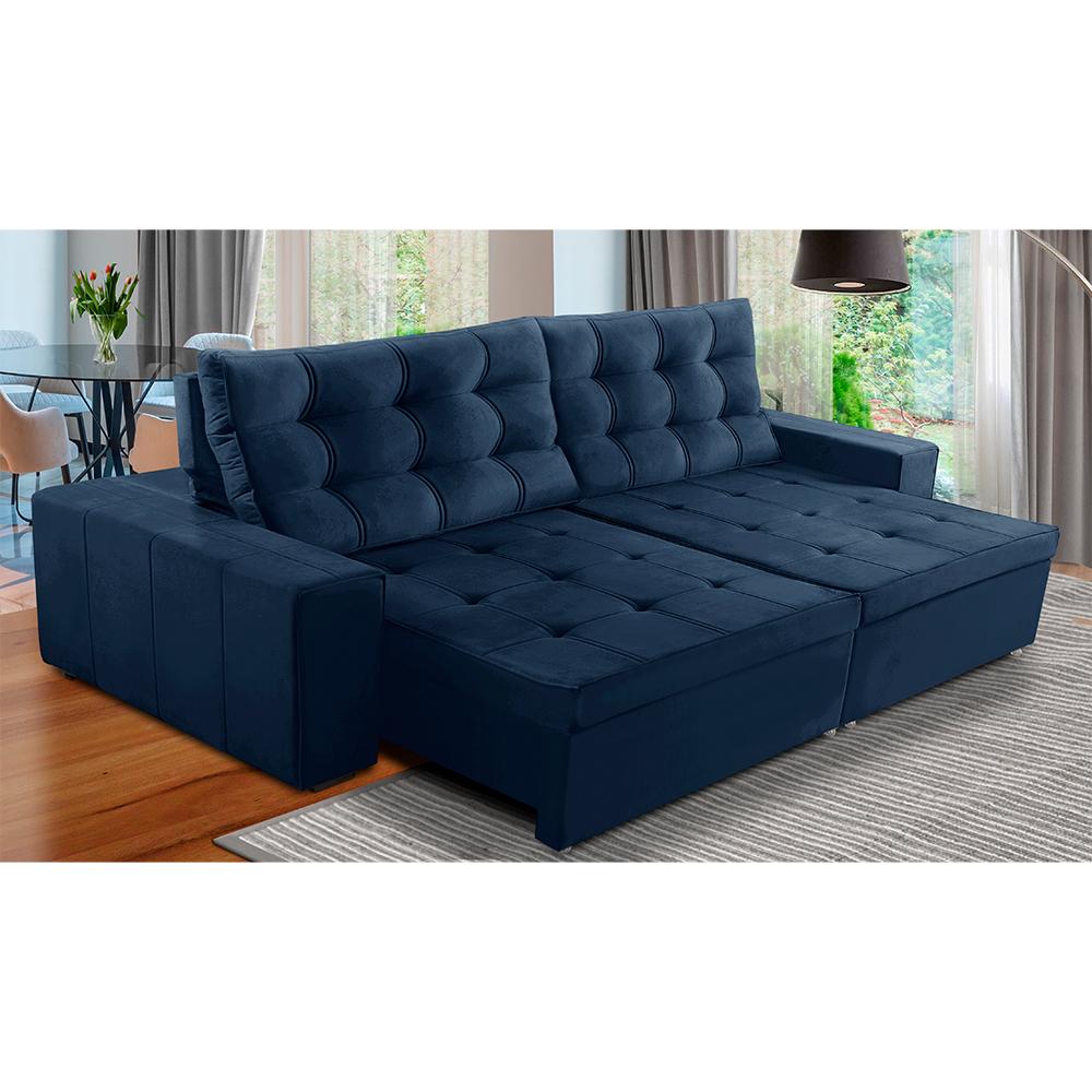 Sofá Retrátil e Reclinável 3 Lugares com Molas 2,30m Duda Suede Azul Adonai Estofados