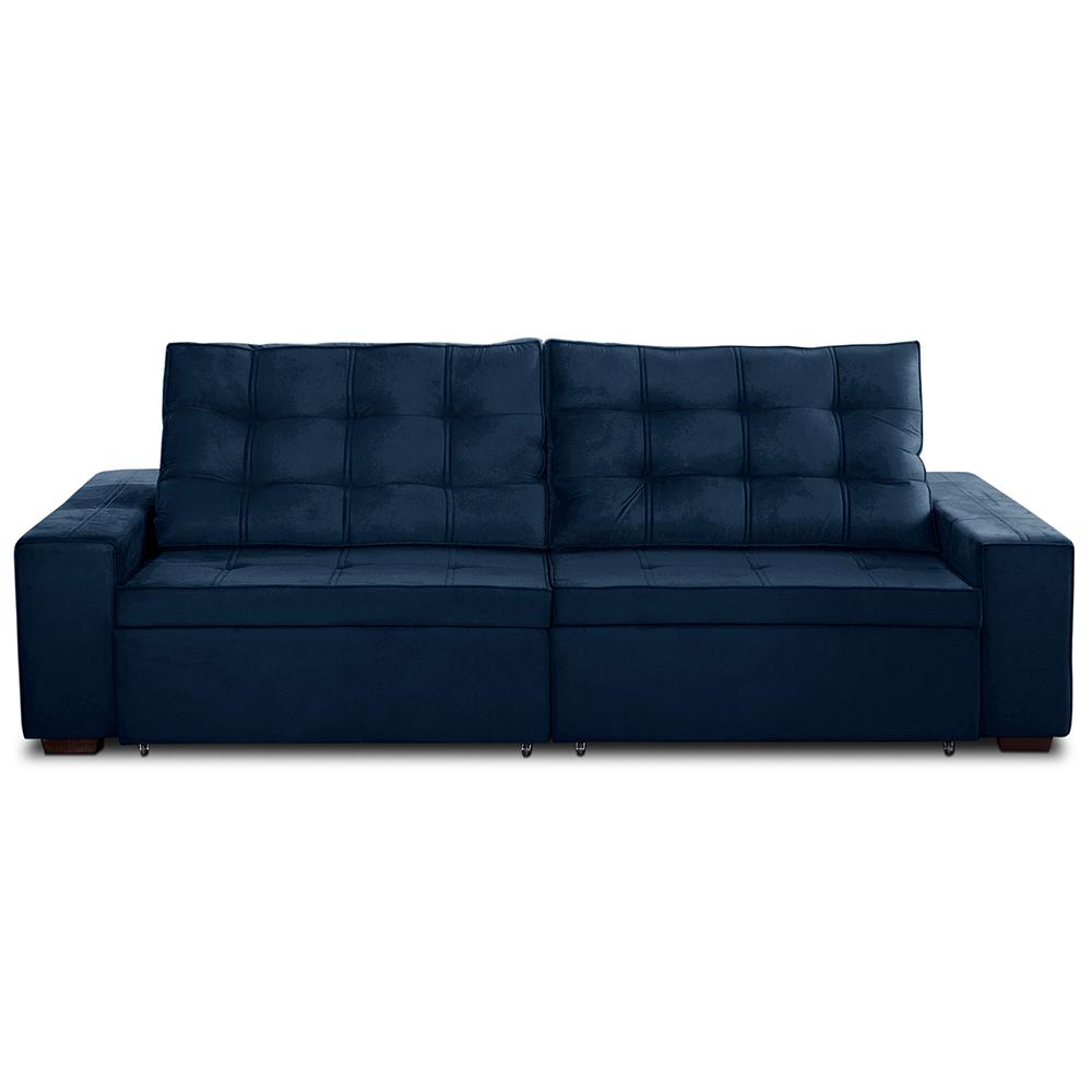 Sofá Retrátil e Reclinável 3 Lugares com Molas 2,30m Duda Suede Azul Adonai Estofados