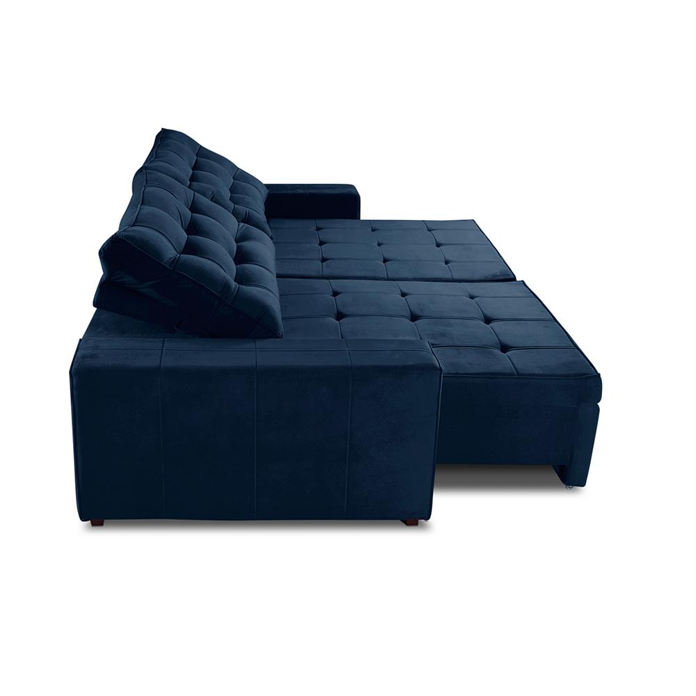 Sofá Retrátil e Reclinável 3 Lugares com Molas 2,30m Duda Suede Azul Adonai Estofados