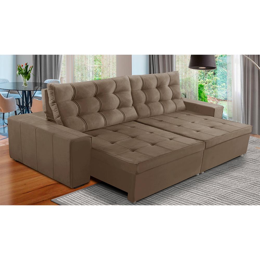 Sofá Retrátil e Reclinável 3 Lugares com Molas 2,50m Duda Suede Cappuccino Adonai Estofados