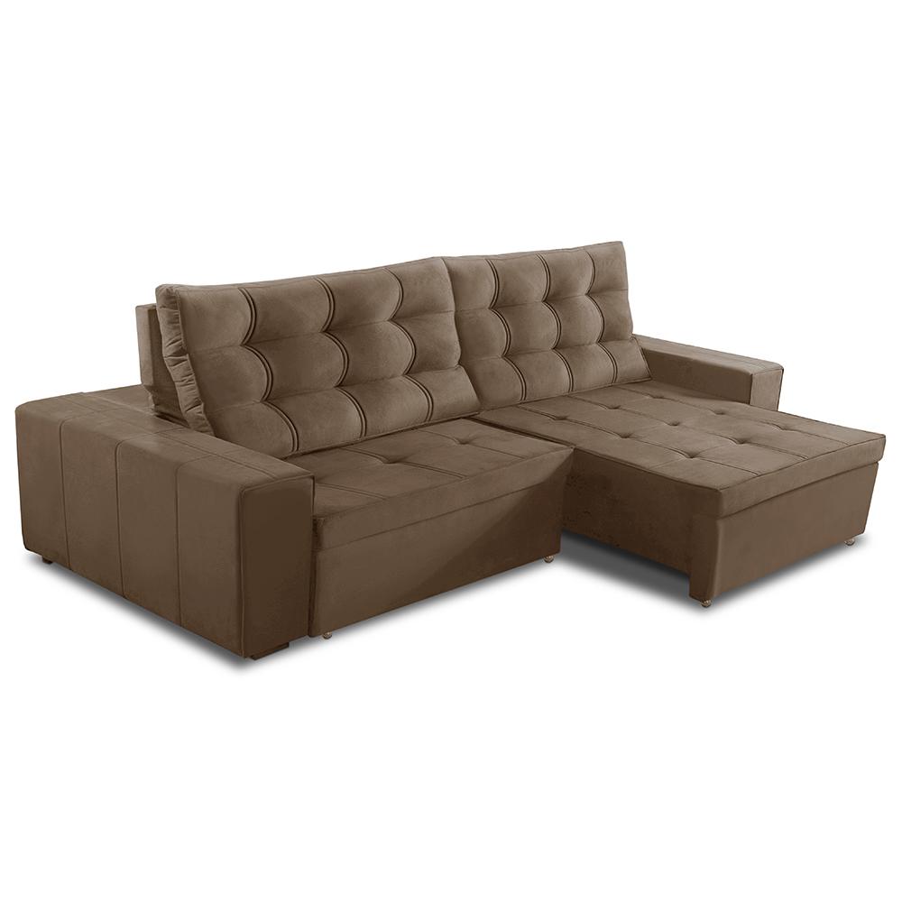 Sofá Retrátil e Reclinável 3 Lugares com Molas 2,50m Duda Suede Cappuccino Adonai Estofados