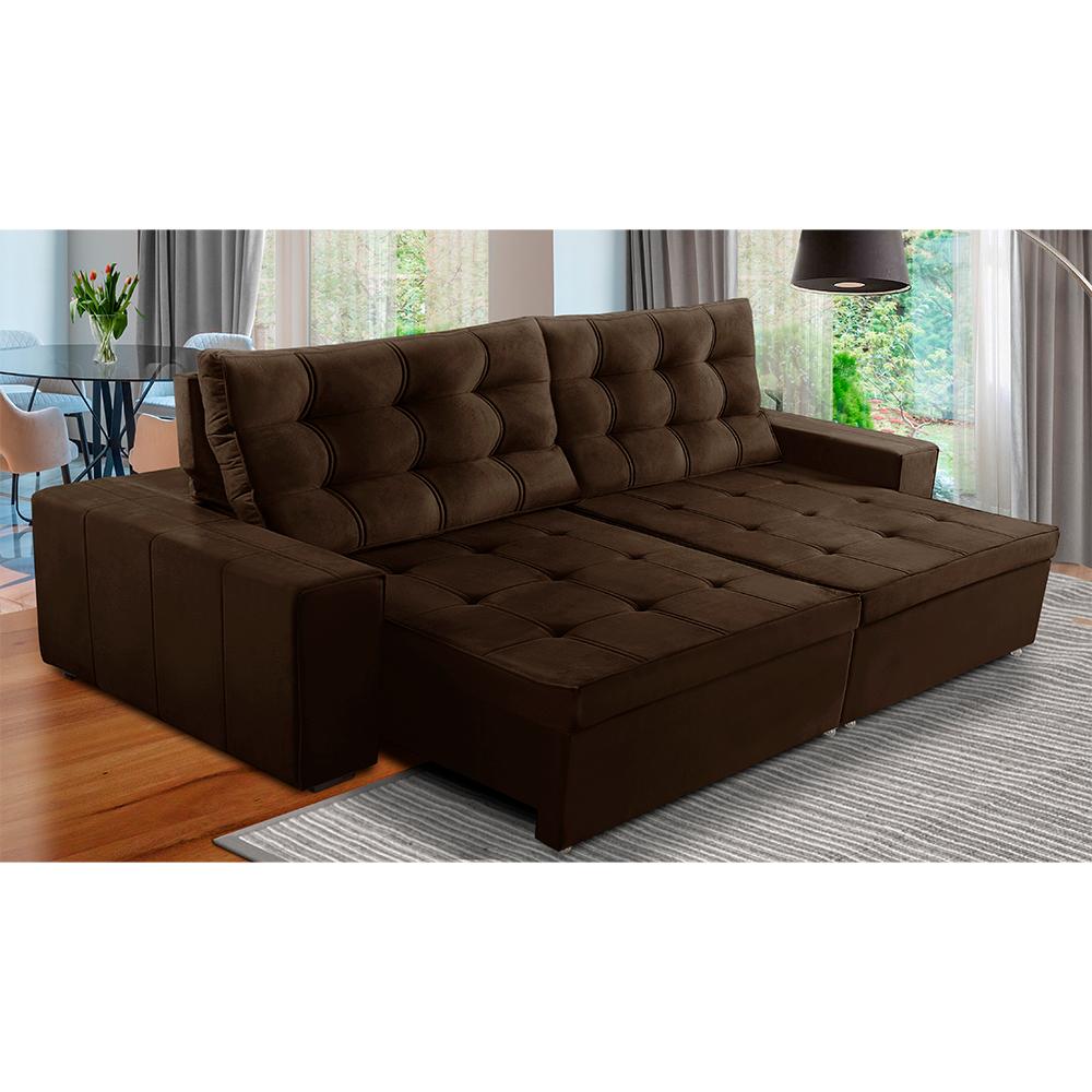Sofá Retrátil e Reclinável 3 Lugares com Molas 2,50m Duda Suede Marrom Adonai Estofados