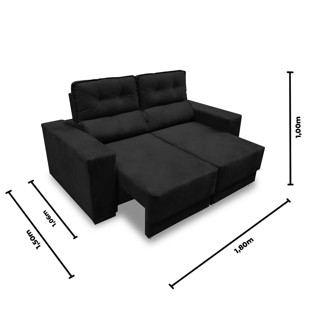 Sofá Retrátil e Reclinável 3 lugares 1,80m Rubia Suede Preto