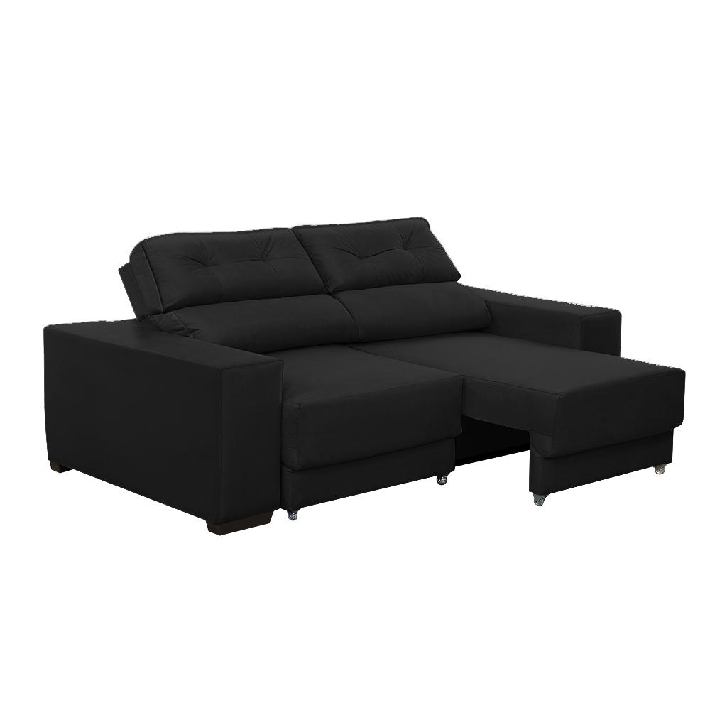 Sofá Retrátil e Reclinável 3 lugares 1,80m Rubia Suede Preto