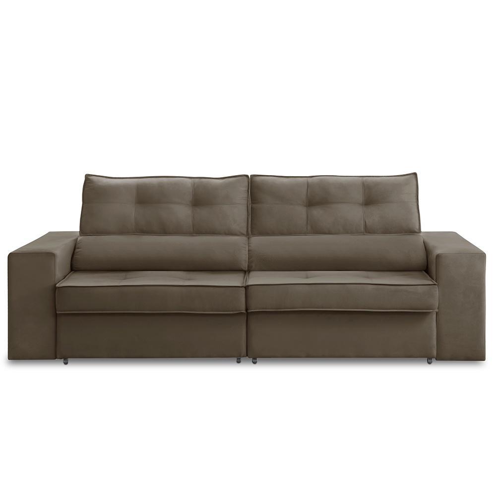 Sofá Retrátil e Reclinável 3 lugares 2,10m com Molas Mirela Suede Cappuccino Adonai Estofados