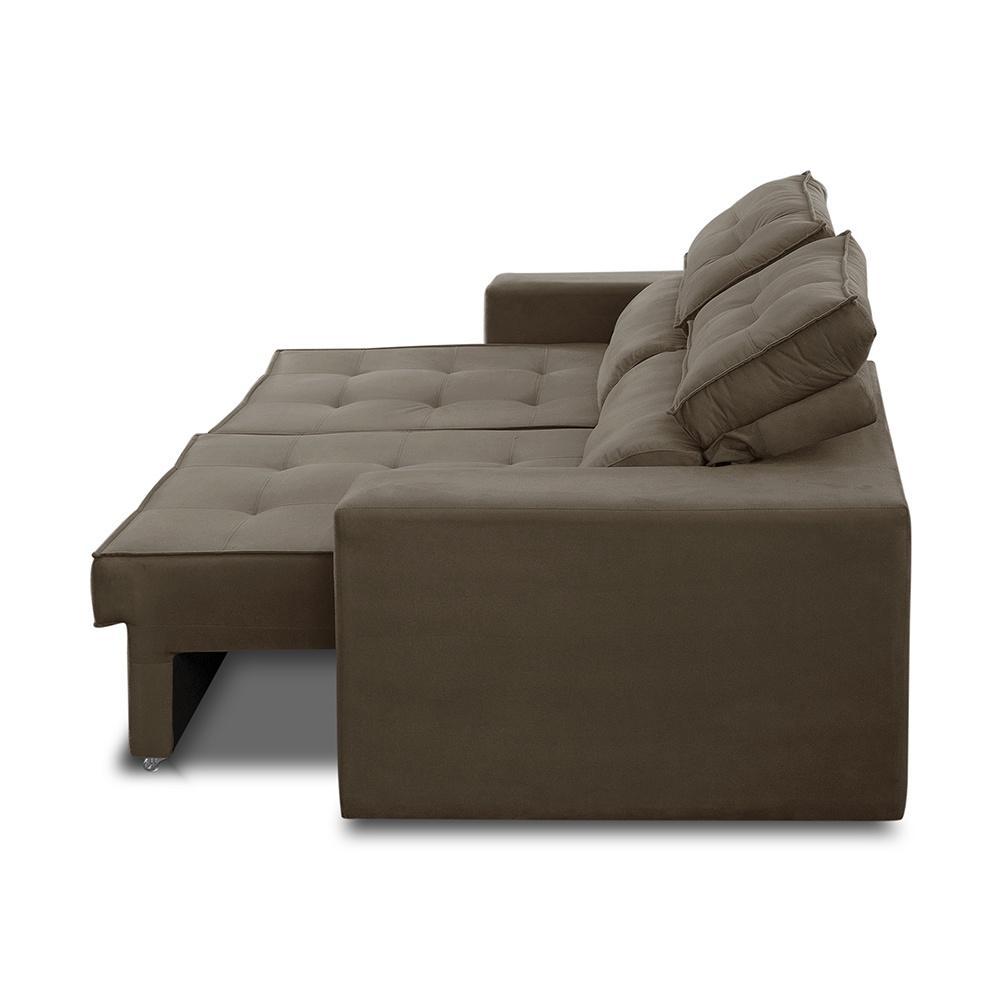 Sofá Retrátil e Reclinável 3 lugares 2,10m com Molas Mirela Suede Cappuccino Adonai Estofados