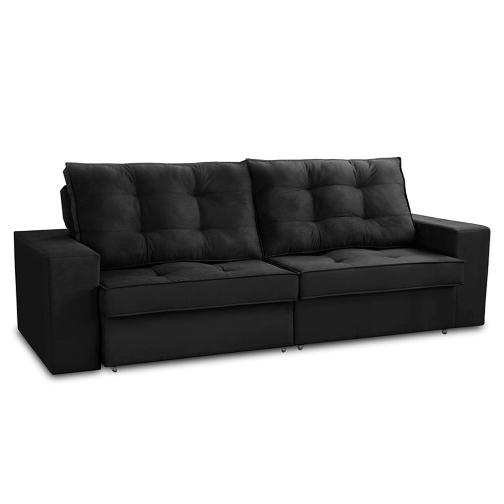 Sofá Retrátil e Reclinável 3 lugares 2,30m com Molas Marcela Suede Preto Adonai Estofados