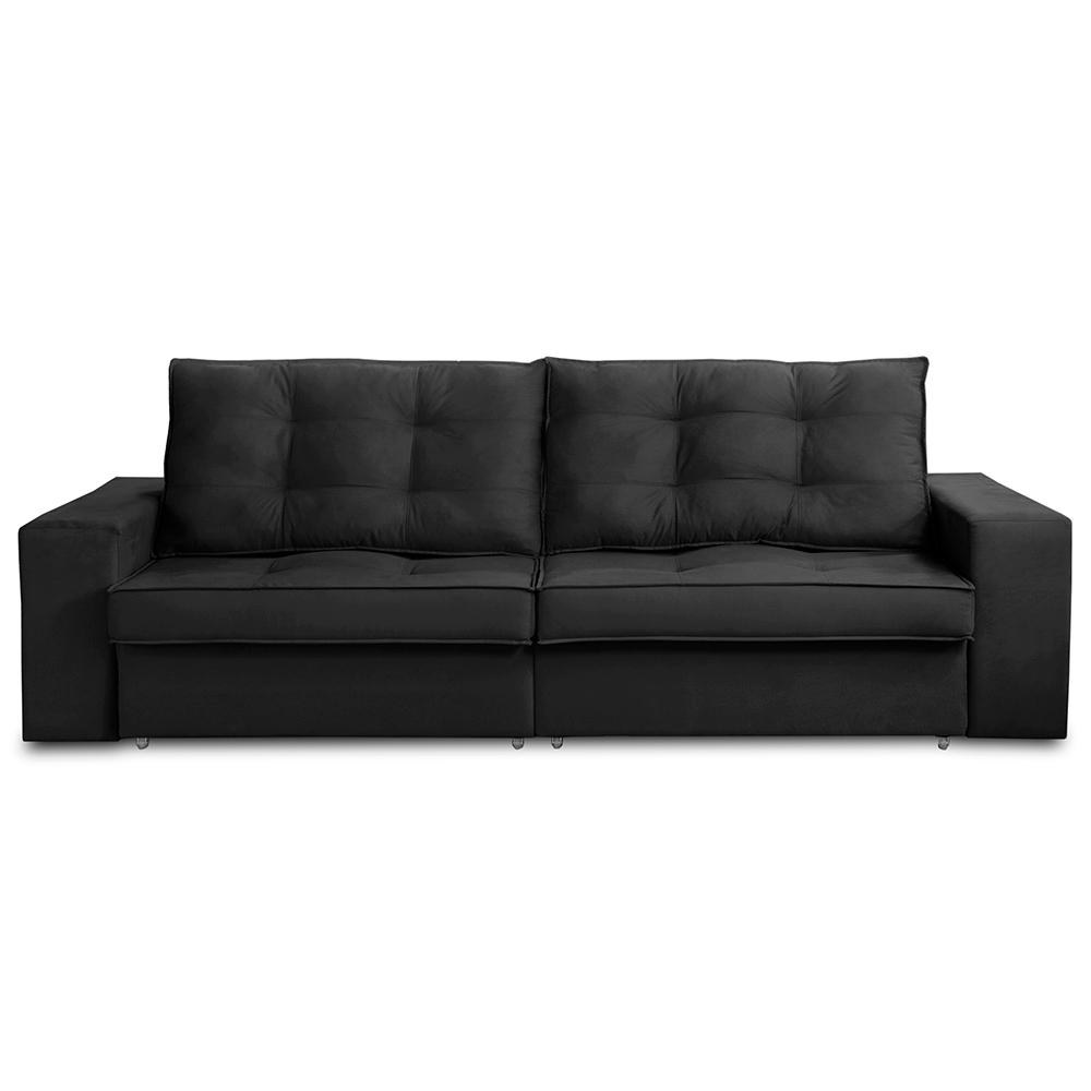 Sofá Retrátil e Reclinável 3 lugares 2,30m com Molas Marcela Suede Preto Adonai Estofados