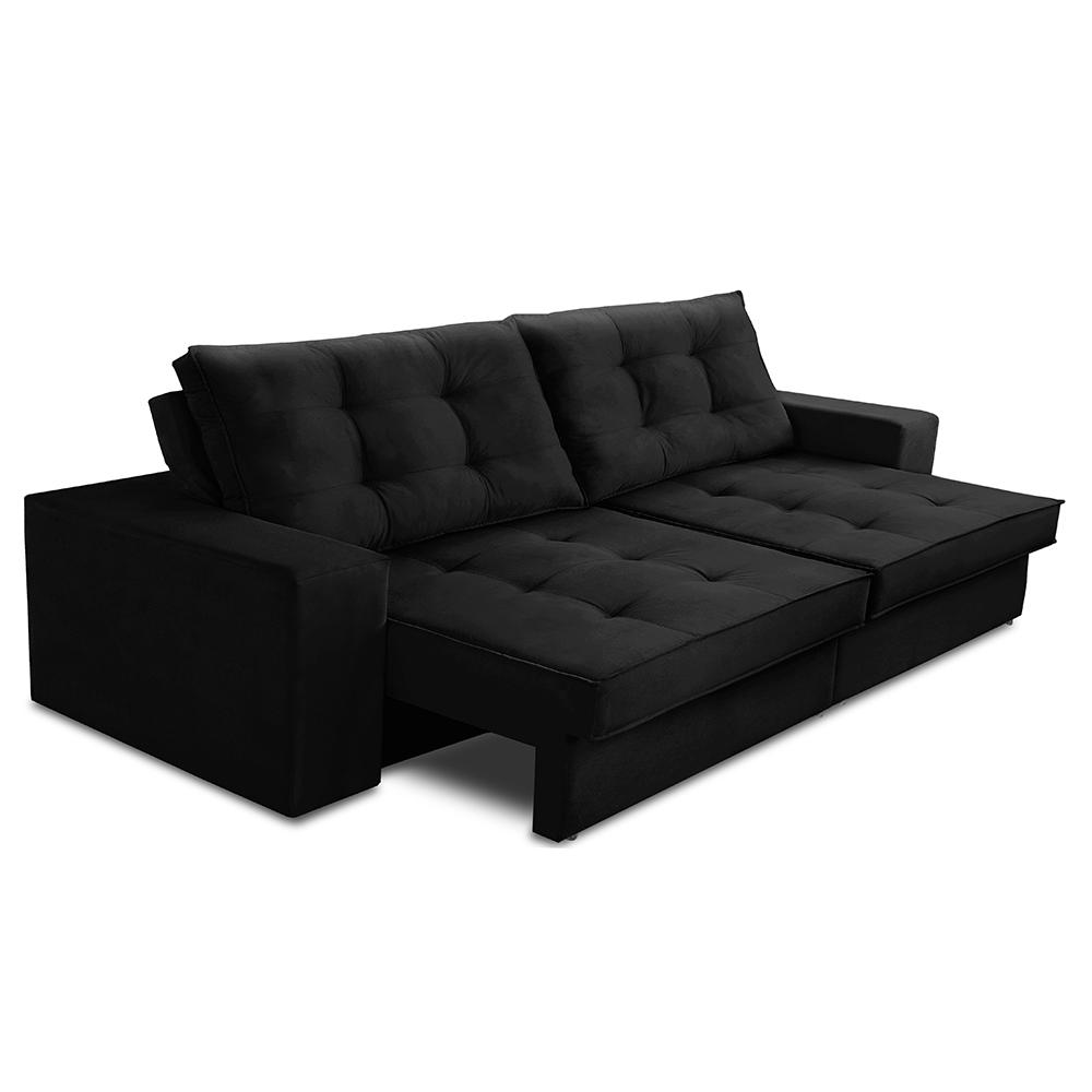 Sofá Retrátil e Reclinável 3 lugares 2,30m com Molas Marcela Suede Preto Adonai Estofados