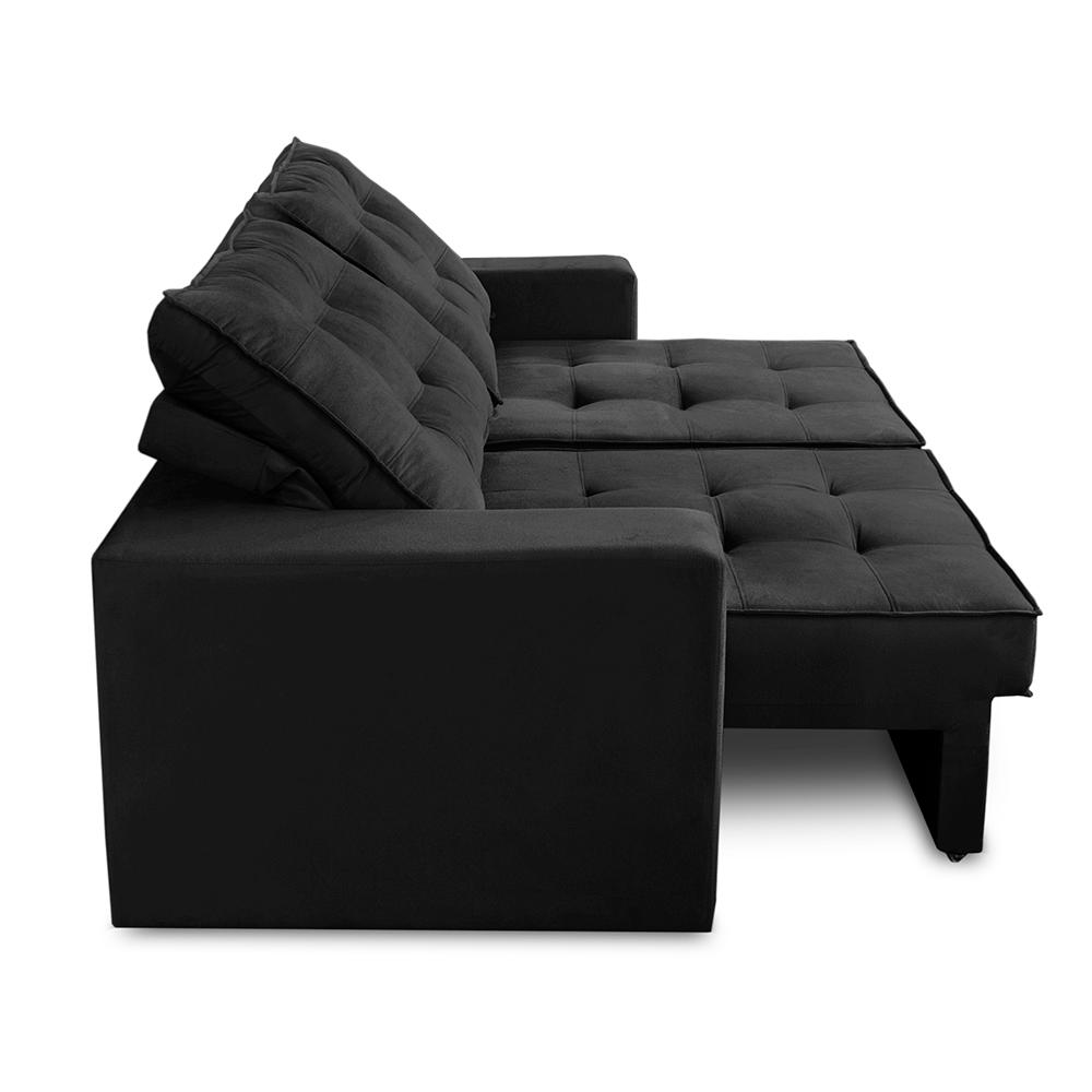 Sofá Retrátil e Reclinável 3 lugares 2,30m com Molas Marcela Suede Preto Adonai Estofados