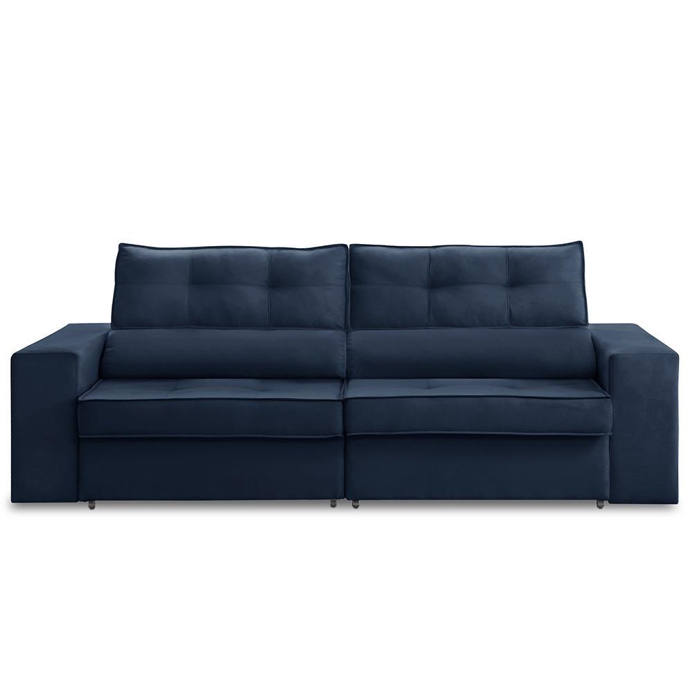 Sofá Retrátil e Reclinável 3 lugares 2,30m com Molas Mirela Suede Azul Adonai Estofados