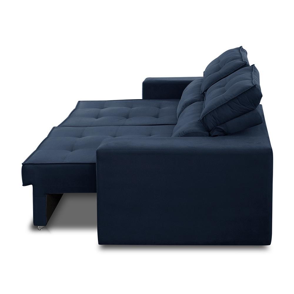 Sofá Retrátil e Reclinável 3 lugares 2,30m com Molas Mirela Suede Azul Adonai Estofados
