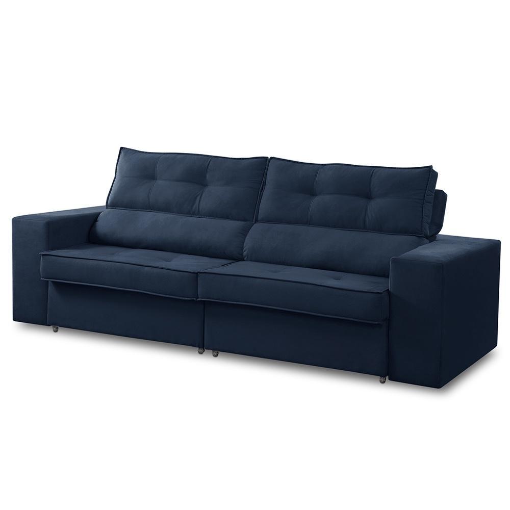 Sofá Retrátil e Reclinável 3 lugares 2,30m com Molas Mirela Suede Azul Adonai Estofados