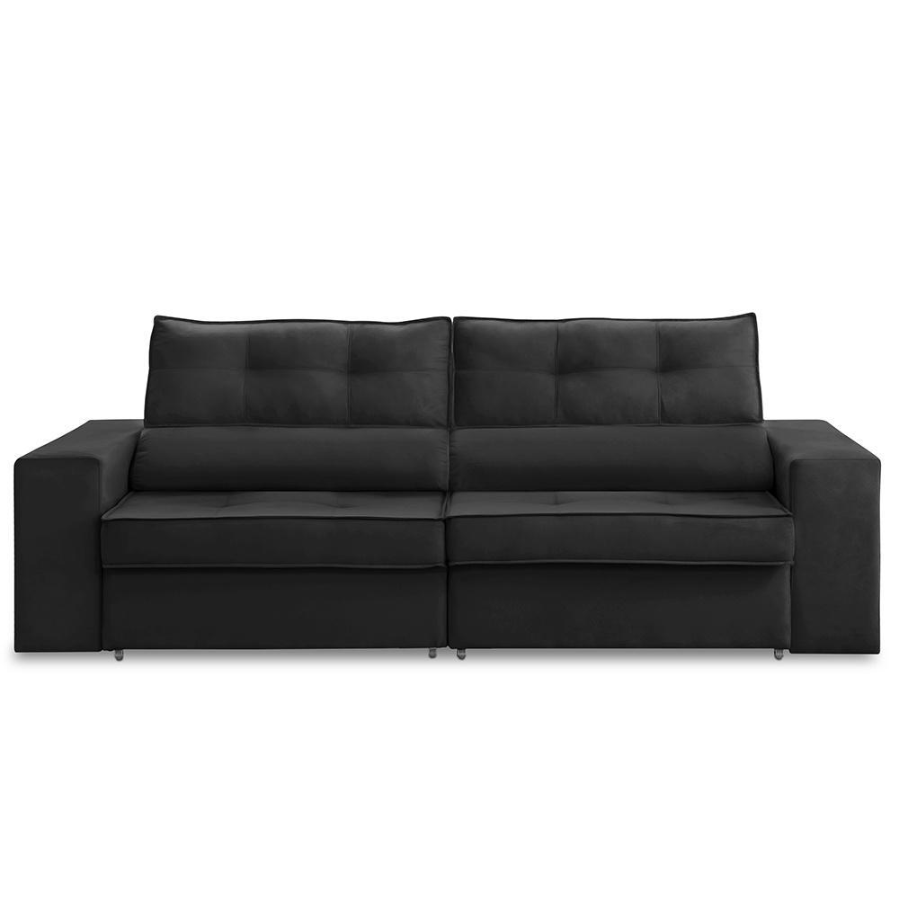 Sofá Retrátil e Reclinável 3 lugares 2,30m com Molas Mirela Suede Preto Adonai Estofados