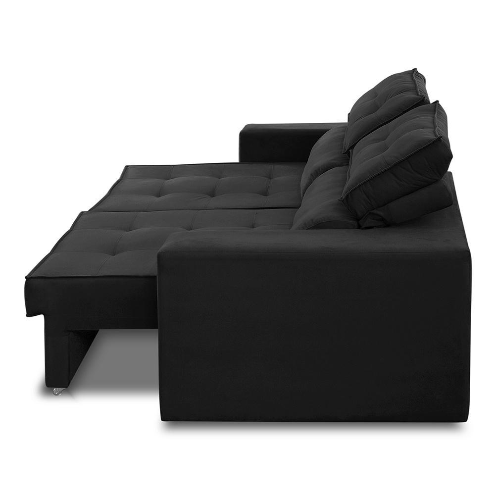 Sofá Retrátil e Reclinável 3 lugares 2,30m com Molas Mirela Suede Preto Adonai Estofados