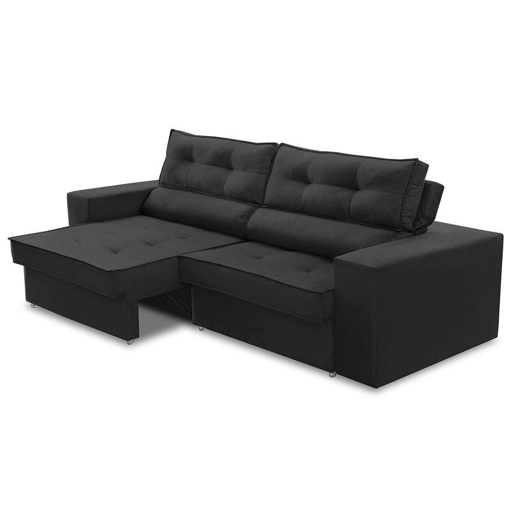 Sofá Retrátil e Reclinável 3 lugares 2,30m com Molas Mirela Suede Preto Adonai Estofados
