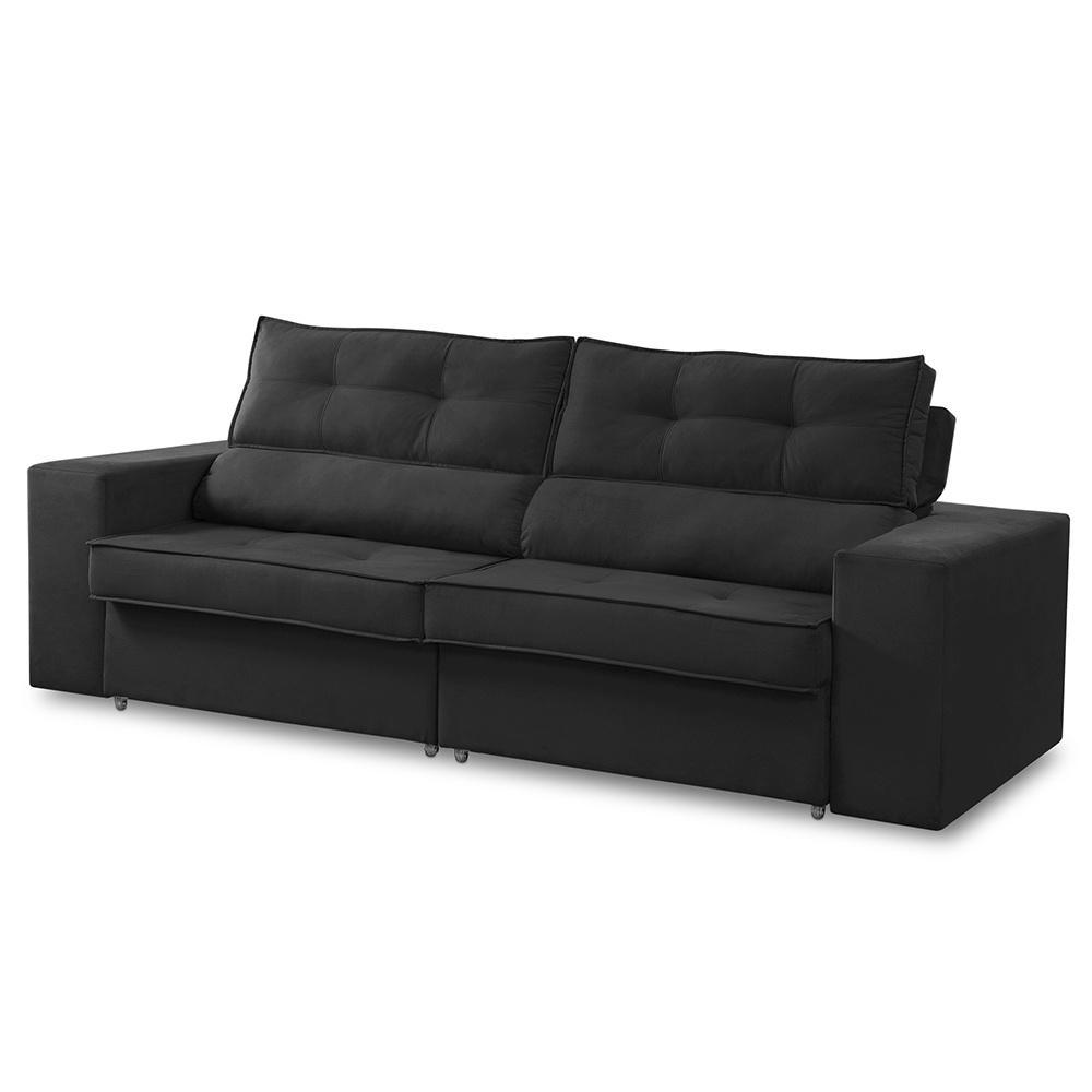 Sofá Retrátil e Reclinável 3 lugares 2,30m com Molas Mirela Suede Preto Adonai Estofados
