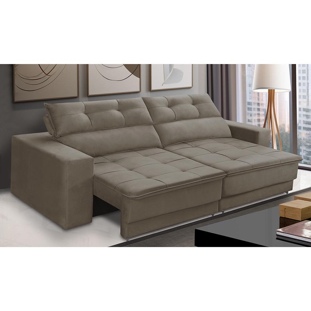 Sofá Retrátil e Reclinável 3 lugares 2,50m com Molas Emily Suede Capuccino Adonai Estofados