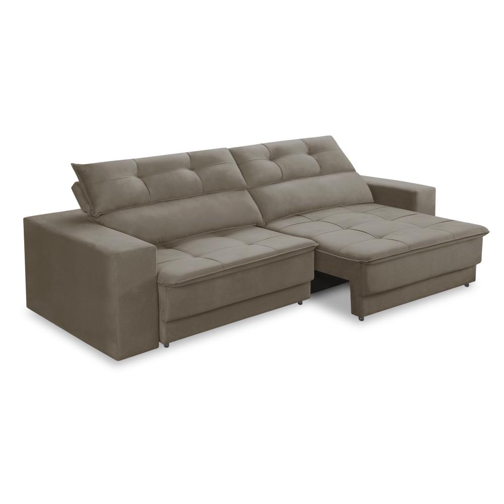 Sofá Retrátil e Reclinável 3 lugares 2,50m com Molas Emily Suede Capuccino Adonai Estofados