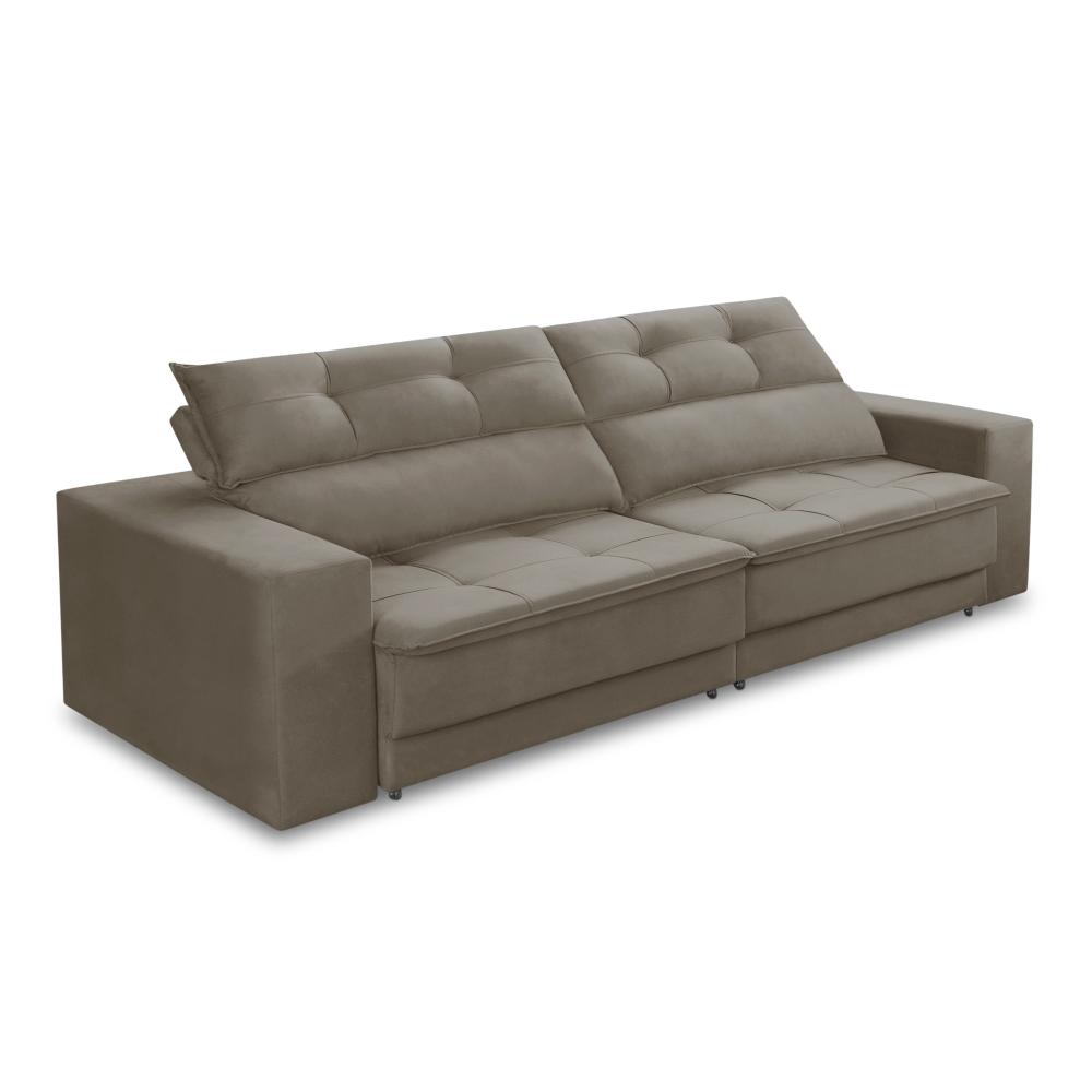 Sofá Retrátil e Reclinável 3 lugares 2,50m com Molas Emily Suede Capuccino Adonai Estofados