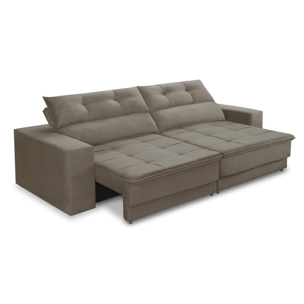 Sofá Retrátil e Reclinável 3 lugares 2,50m com Molas Emily Suede Capuccino Adonai Estofados