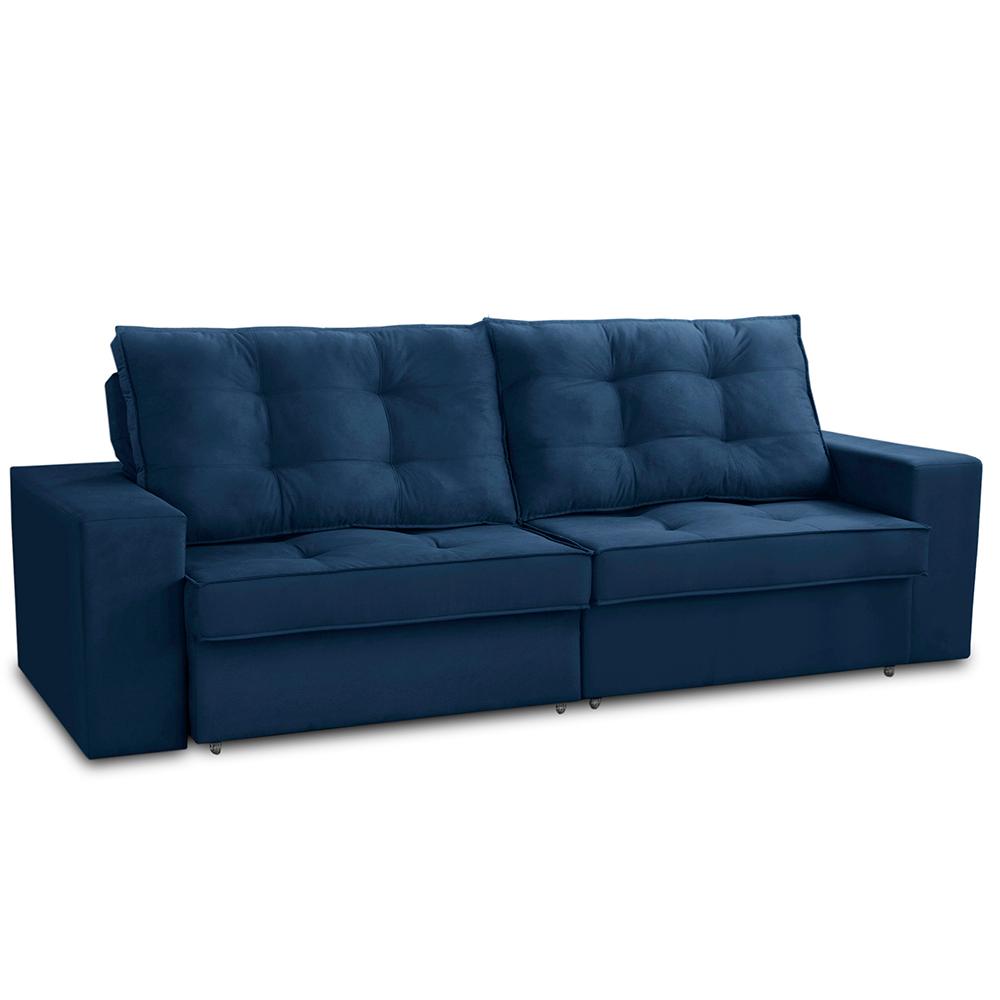 Sofá Retrátil e Reclinável 3 lugares 2,50m com Molas Marcela Suede Azul Adonai Estofados