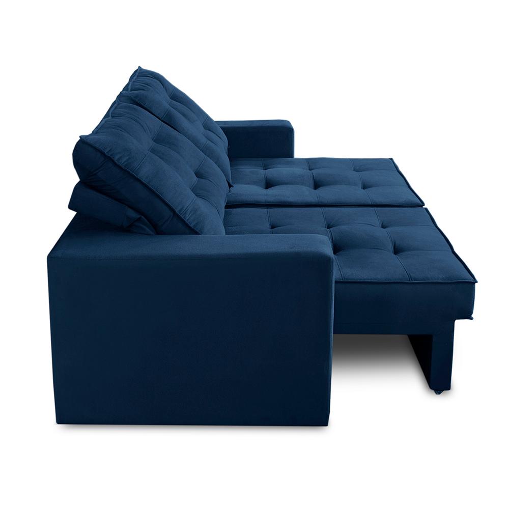 Sofá Retrátil e Reclinável 3 lugares 2,50m com Molas Marcela Suede Azul Adonai Estofados