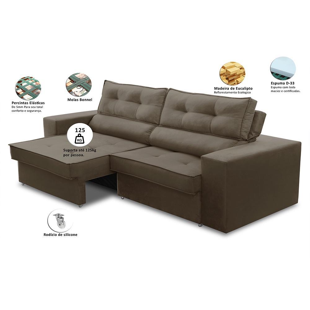 Sofá Retrátil e Reclinável 3 lugares 2,50m com Molas Mirela Suede Cappuccino Adonai Estofados
