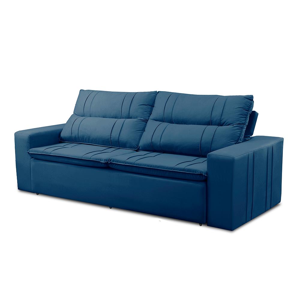 Sofá Retrátil e Reclinável 3 lugares com Molas 1,80m Ester Suede Azul Adonai Estofados