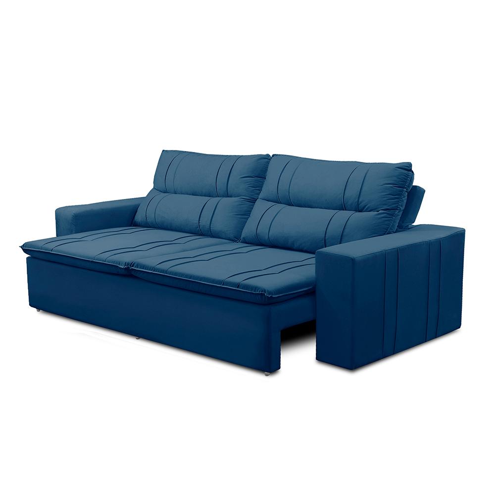 Sofá Retrátil e Reclinável 3 lugares com Molas 1,80m Ester Suede Azul Adonai Estofados