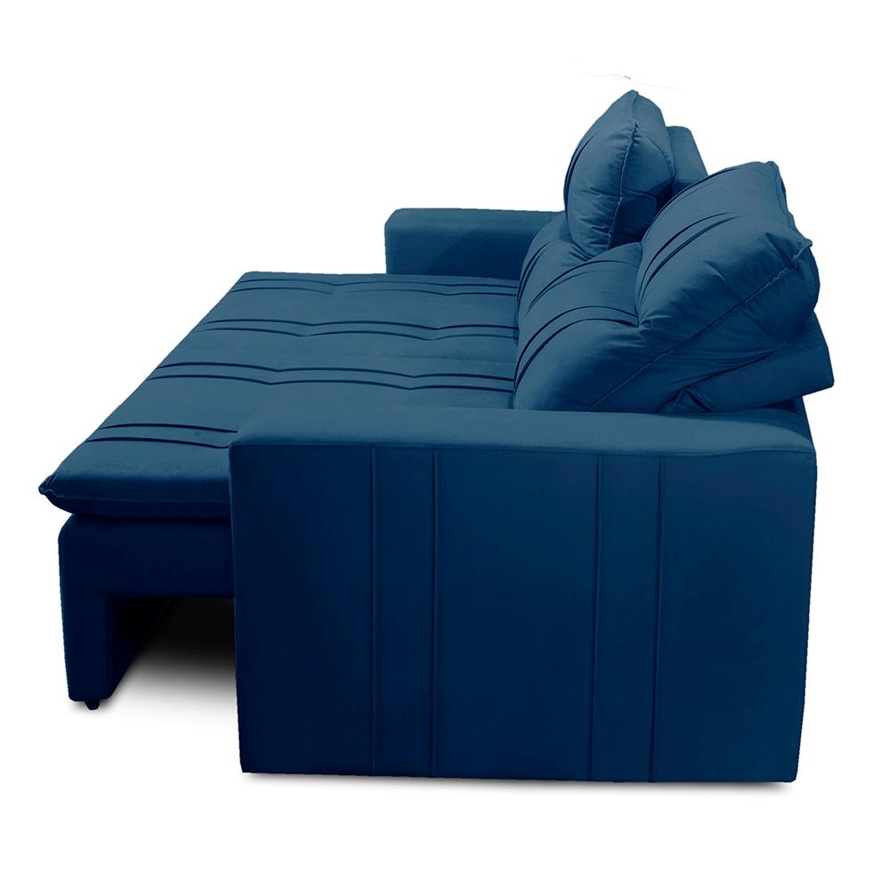Sofá Retrátil e Reclinável 3 lugares com Molas 1,80m Ester Suede Azul Adonai Estofados
