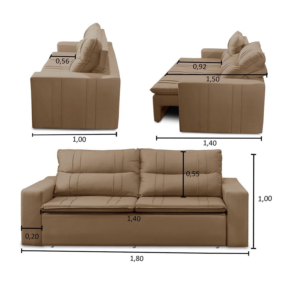Sofá Retrátil e Reclinável 3 lugares com Molas 1,80m Ester Suede Cappuccino Adonai Estofados