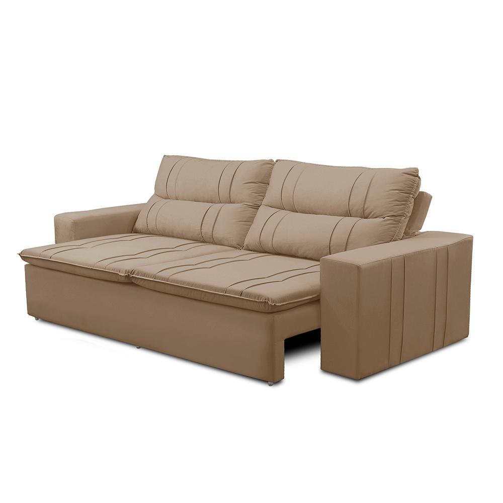 Sofá Retrátil e Reclinável 3 lugares com Molas 1,80m Ester Suede Cappuccino Adonai Estofados