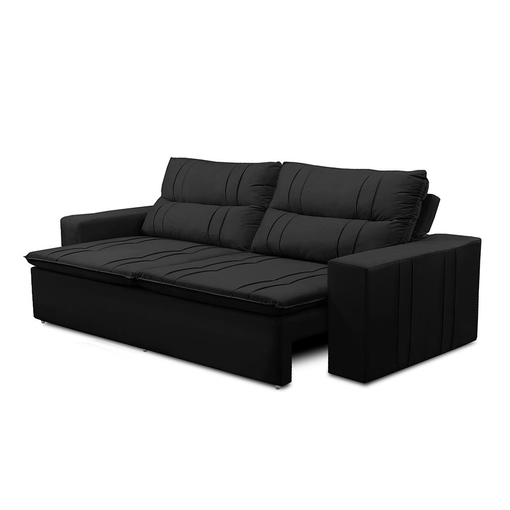 Sofá Retrátil e Reclinável 3 lugares com Molas 1,80m Ester Suede Preto Adonai Estofados