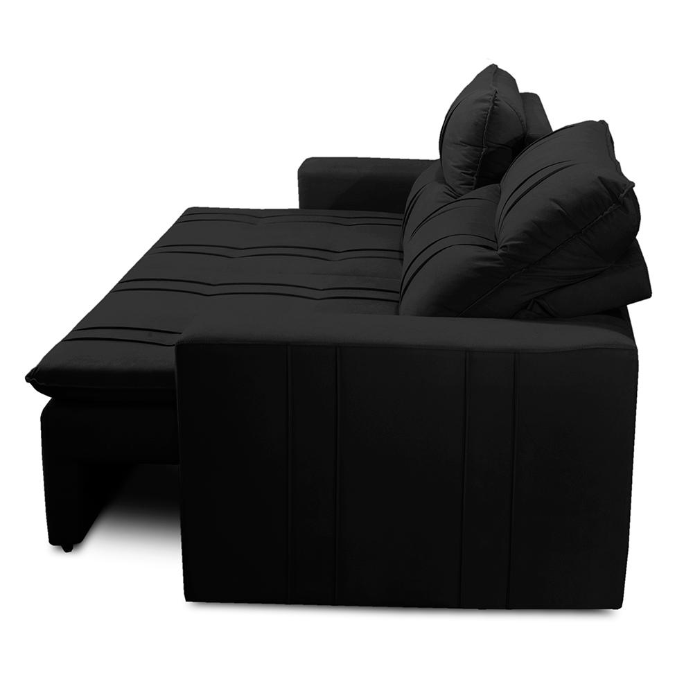 Sofá Retrátil e Reclinável 3 lugares com Molas 1,80m Ester Suede Preto Adonai Estofados