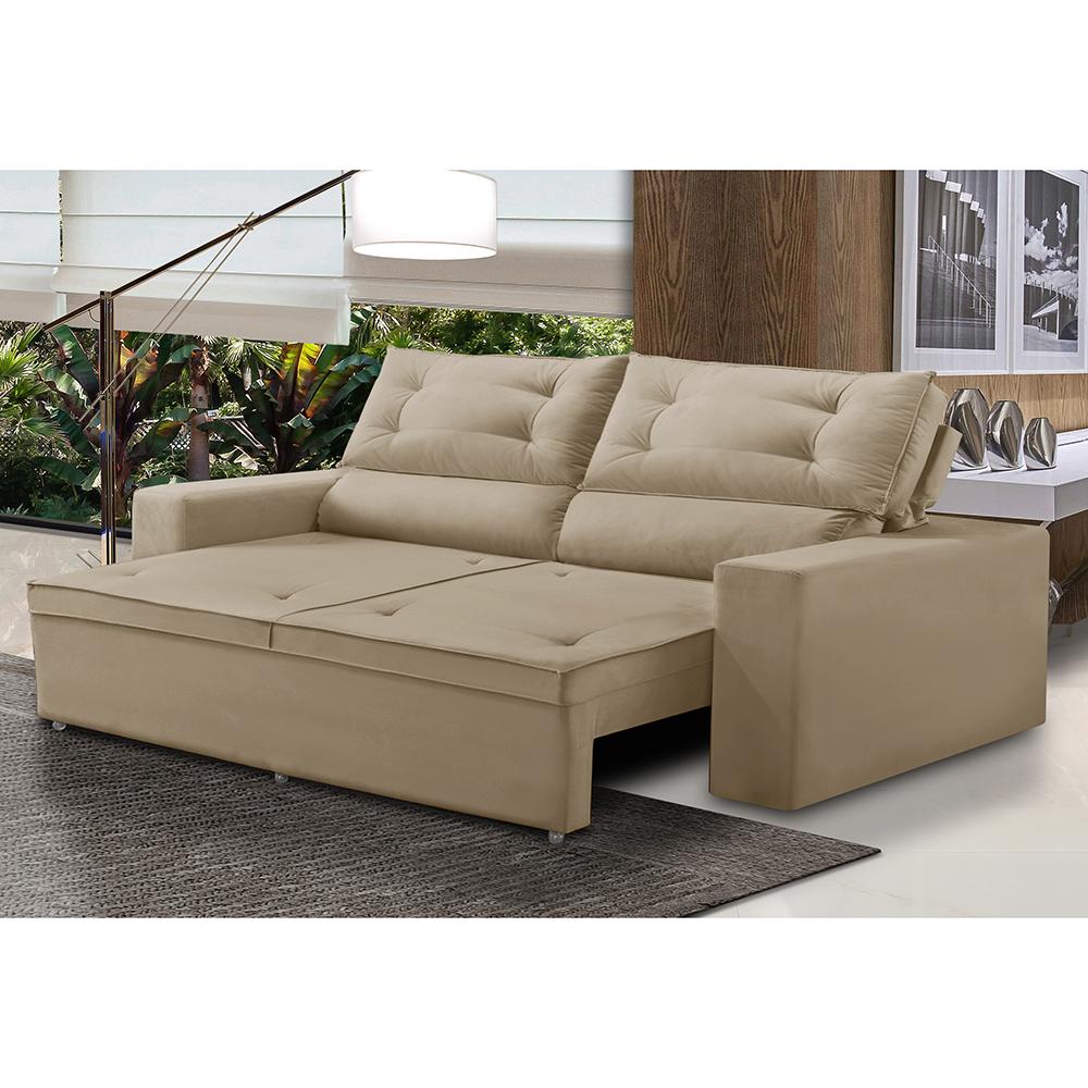 Sofá Retrátil e Reclinável 3 lugares com Molas 1,80m Lais Suede Bege Adonai Estofados