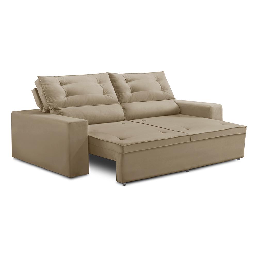 Sofá Retrátil e Reclinável 3 lugares com Molas 1,80m Lais Suede Bege Adonai Estofados