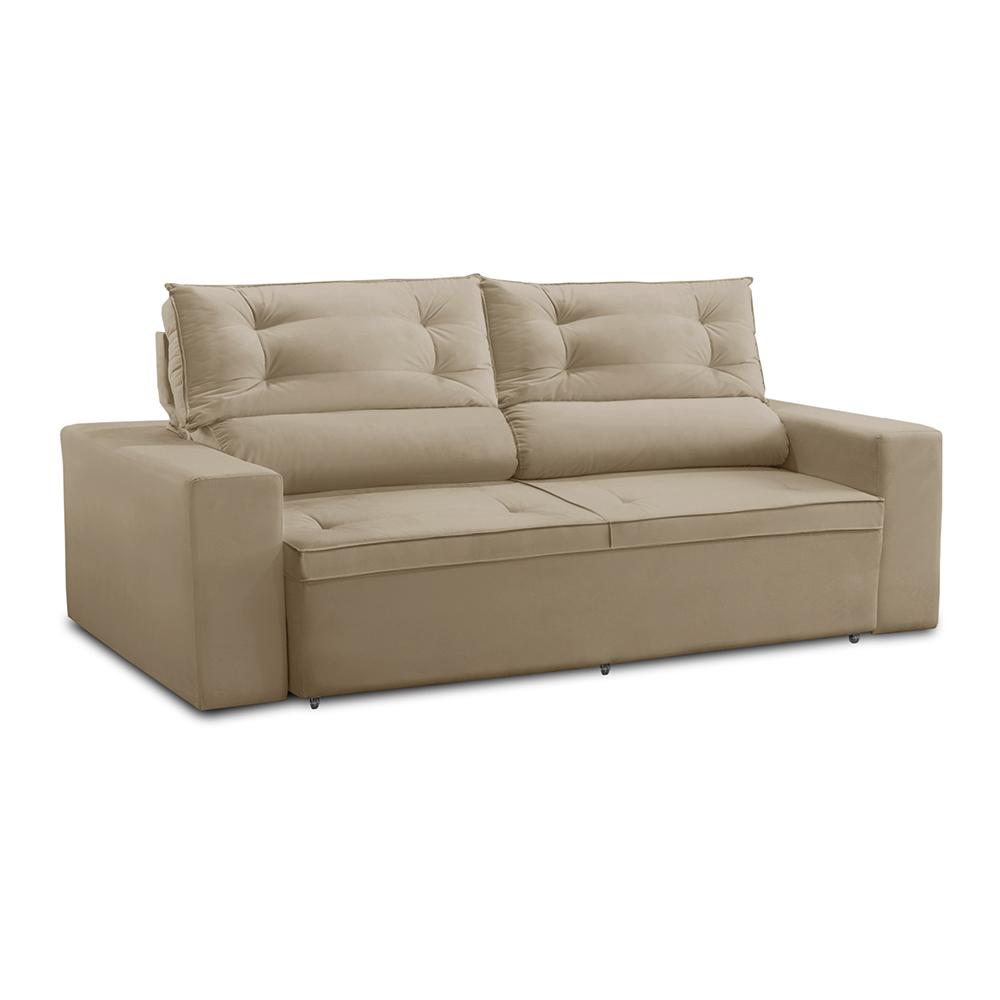 Sofá Retrátil e Reclinável 3 lugares com Molas 1,80m Lais Suede Bege Adonai Estofados