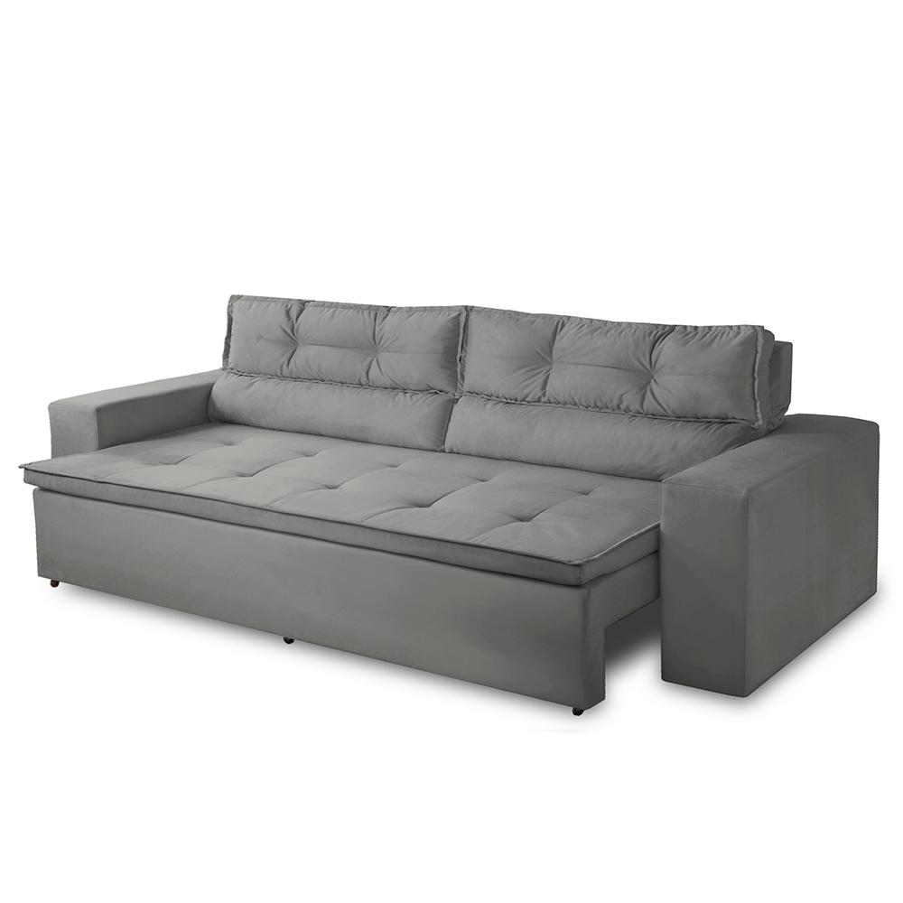 Sofá Retrátil e Reclinável 3 lugares com Molas 1,80m Vegas Suede Cinza Adonai Estofados