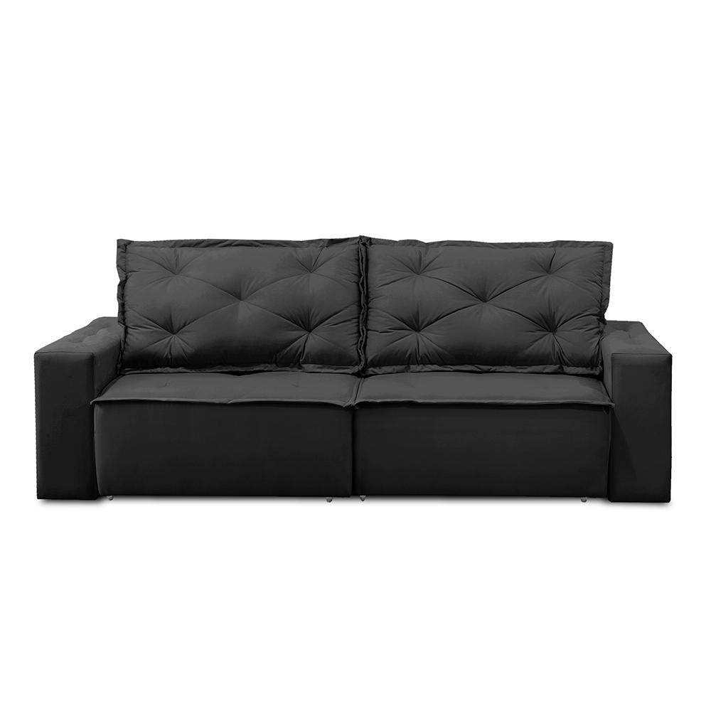 Sofá Retrátil e Reclinável 3 lugares com Molas 2,00m Ana Suede Preto Adonai Estofados