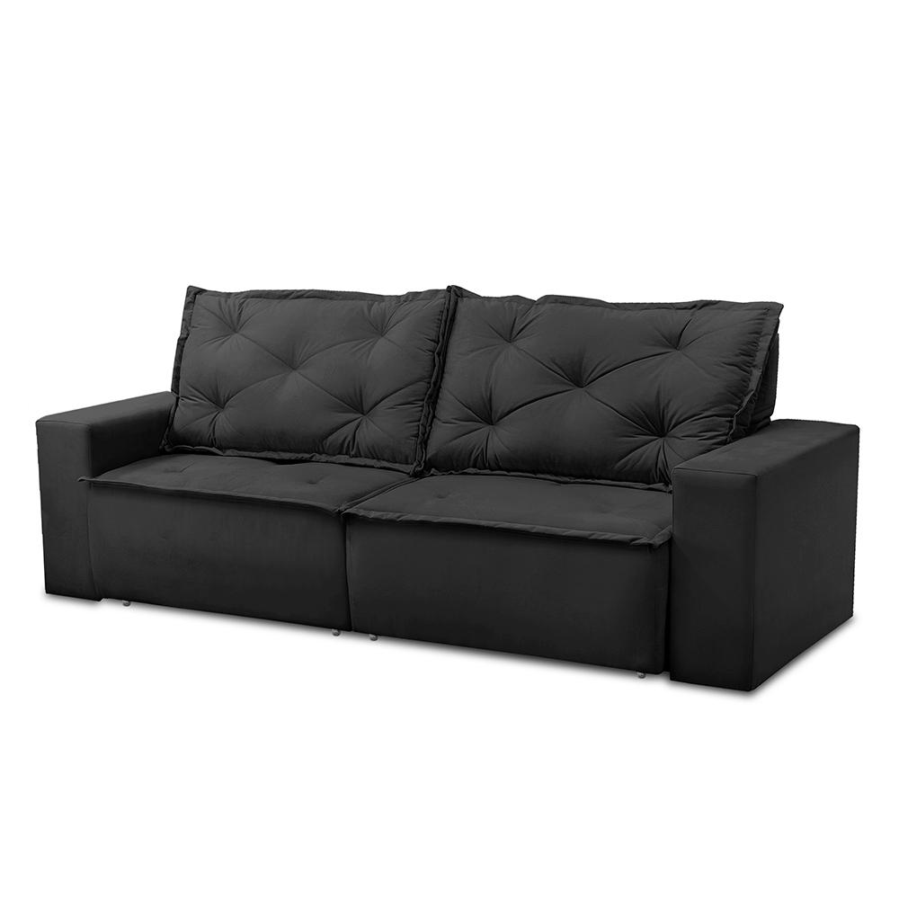 Sofá Retrátil e Reclinável 3 lugares com Molas 2,00m Ana Suede Preto Adonai Estofados
