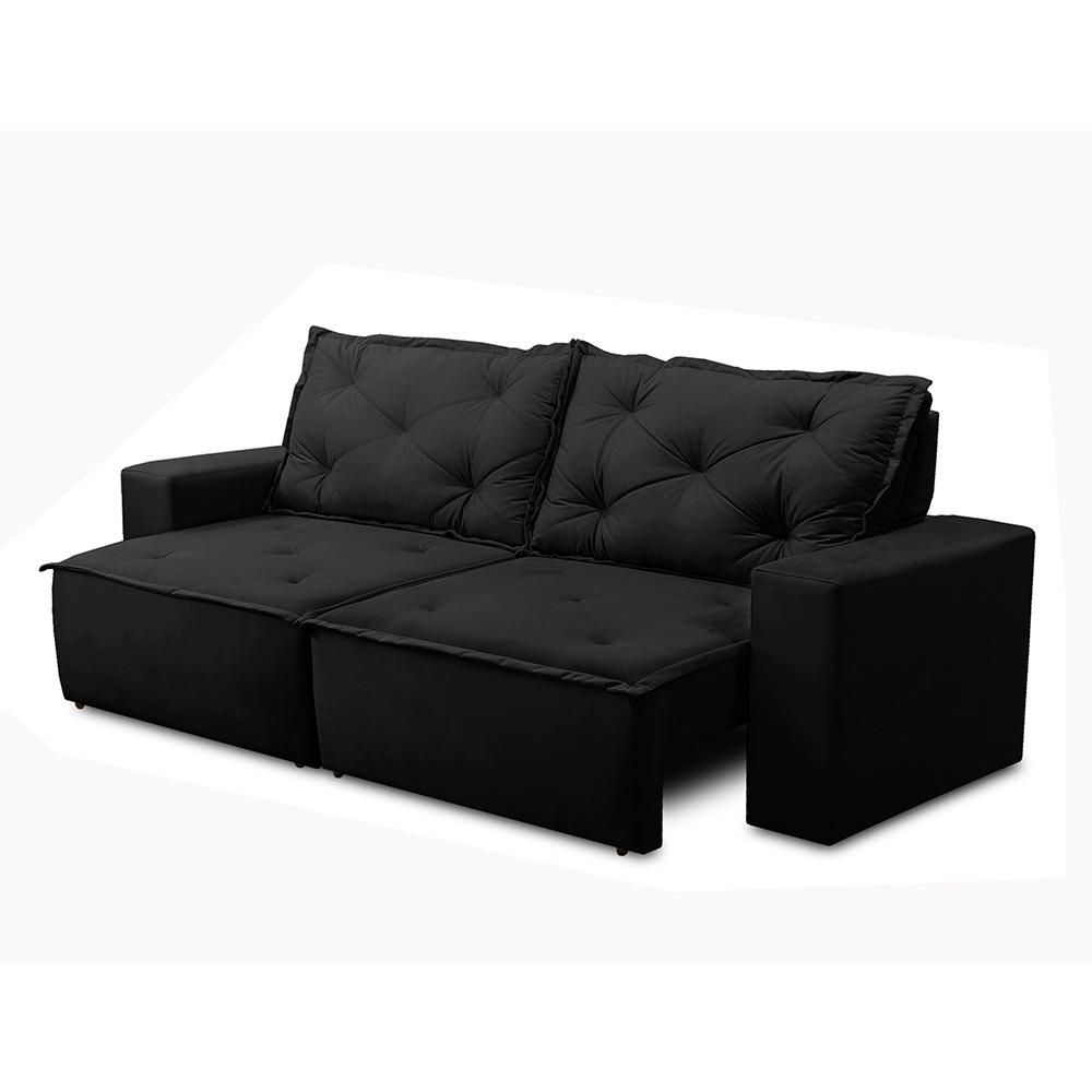 Sofá Retrátil e Reclinável 3 lugares com Molas 2,00m Ana Suede Preto Adonai Estofados