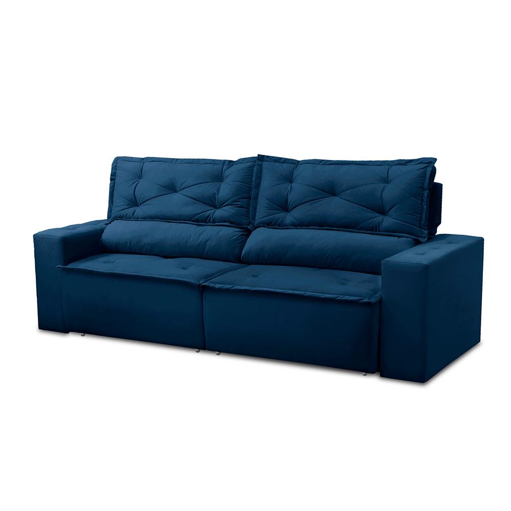 Sofá Retrátil e Reclinável 3 lugares com Molas 2,00m Livia Suede Azul Adonai Estofados